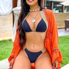 Sparkly Contrast High Cut Cheeky Triangle Brazilian Two Piece Bikini
