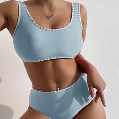 Sport Contrast Crochet High Waist Brazilian Two Piece Bikini