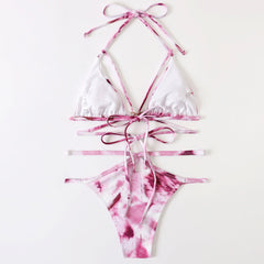 Tie Dye Strappy Wrap Around Triangle Brazilian Two Piece Bikini