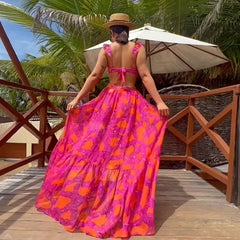 Tropical Contrast Rope Print High Waist Tie Up High Split Maxi Cover Up Sarong