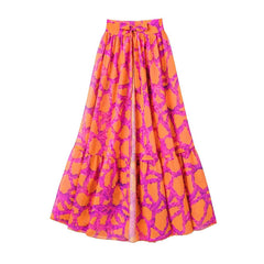 Tropical Contrast Rope Print High Waist Tie Up High Split Maxi Cover Up Sarong