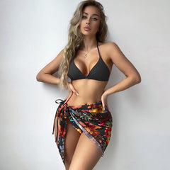 Tropical Sarong Slide Triangle String Brazilian Three Piece Bikini