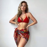 Tropical Sarong Slide Triangle String Brazilian Three Piece Bikini