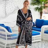 Tropical Style Printed Belted Kimono Sleeve Brazilian Beach Cover Up