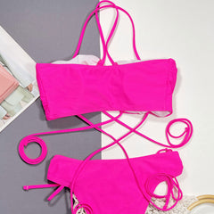 Unique Ruched Cheeky Wrap Cross Halter Brazilian Two Piece Bikini