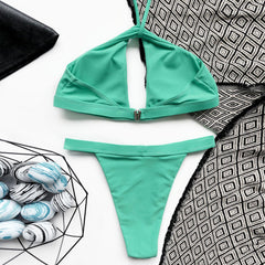 Vibrant High Cut Cutout Halter Brazilian Two Piece Bikini
