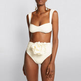 Vintage 3D Flower Ruched High Waist Bralette Brazilian Two Piece Bikini
