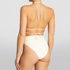Vintage 3D Flower Ruched High Waist Wrap Triangle Brazilian Two Piece Bikini