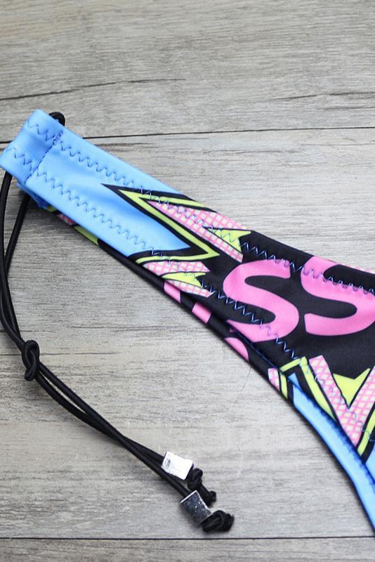 Pink Blue Strappy Lip Print Side Tie High Cut Cheeky Two Piece Swimsuit