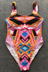 Plus Size Geometric Printed High Leg One Piece Swimsuit