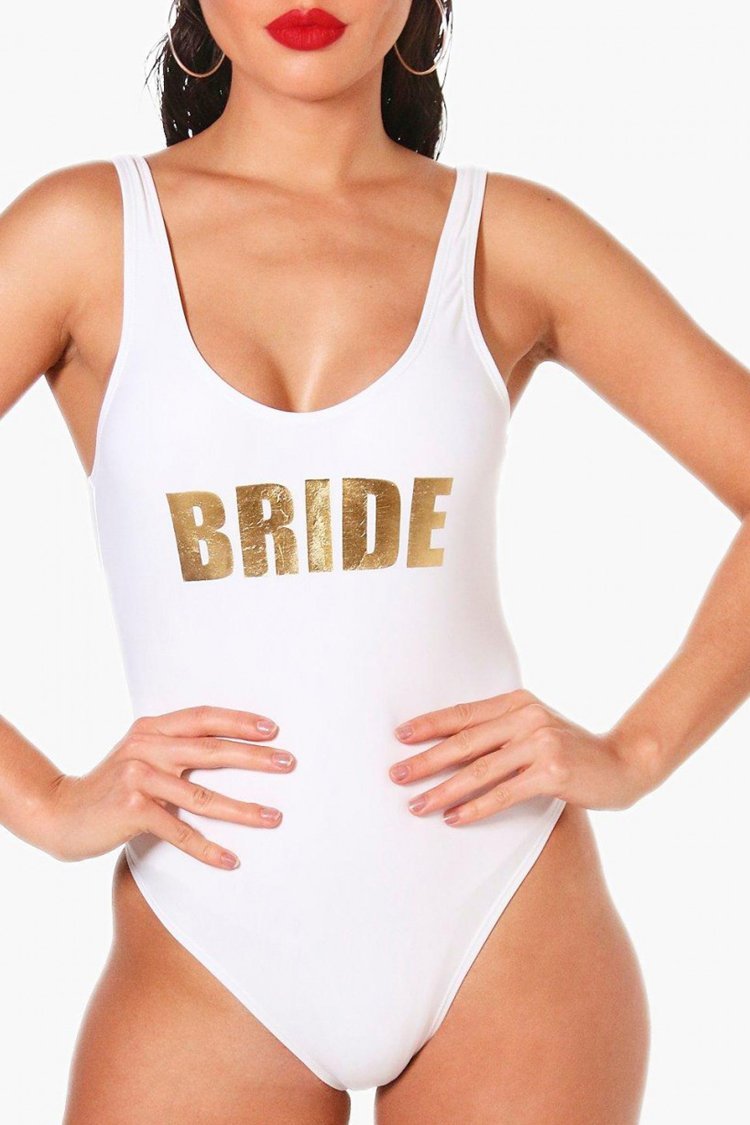 BRIDE - Slogan One Piece Swimsuit