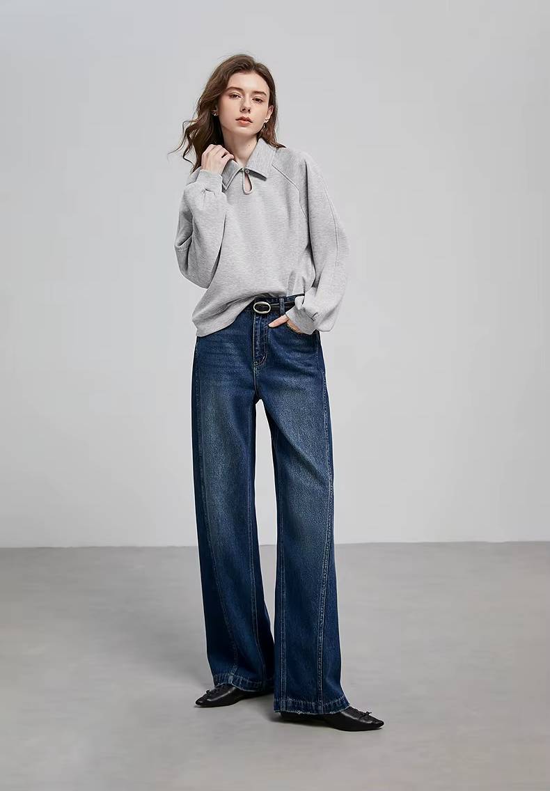 Casual Turn-down Collar Hollow Out Polo Collar Fit Pullover Loose Sweatshirt