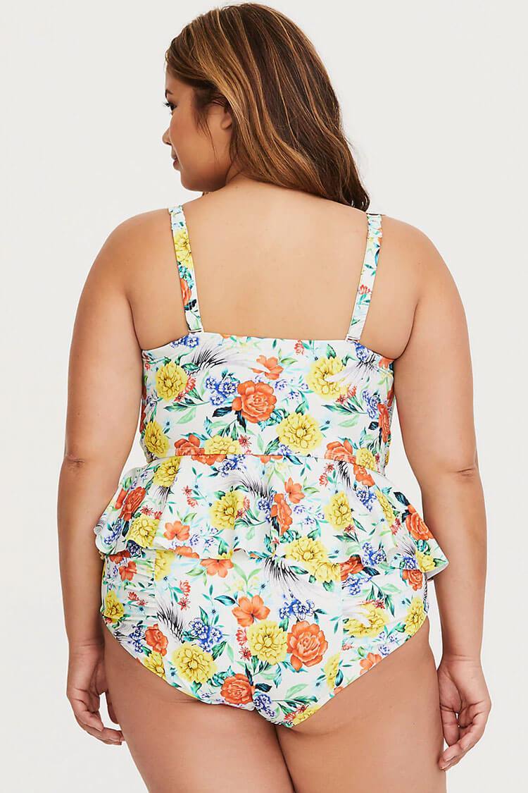 Plus Size Boho Floral Underwire Peplum Tankini Swimsuit - Two Piece Set
