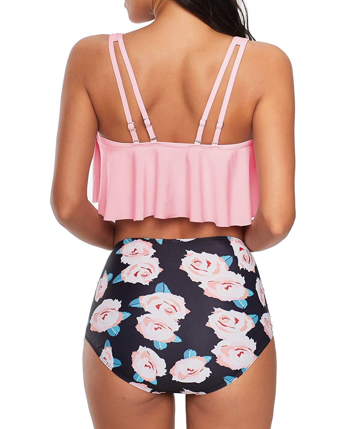 High Waist Bikini Crop Ruffled Two Piece Tankini Swimsuits