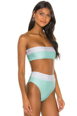 High Waist Color Block Bandeau Bikini - Two Piece Set