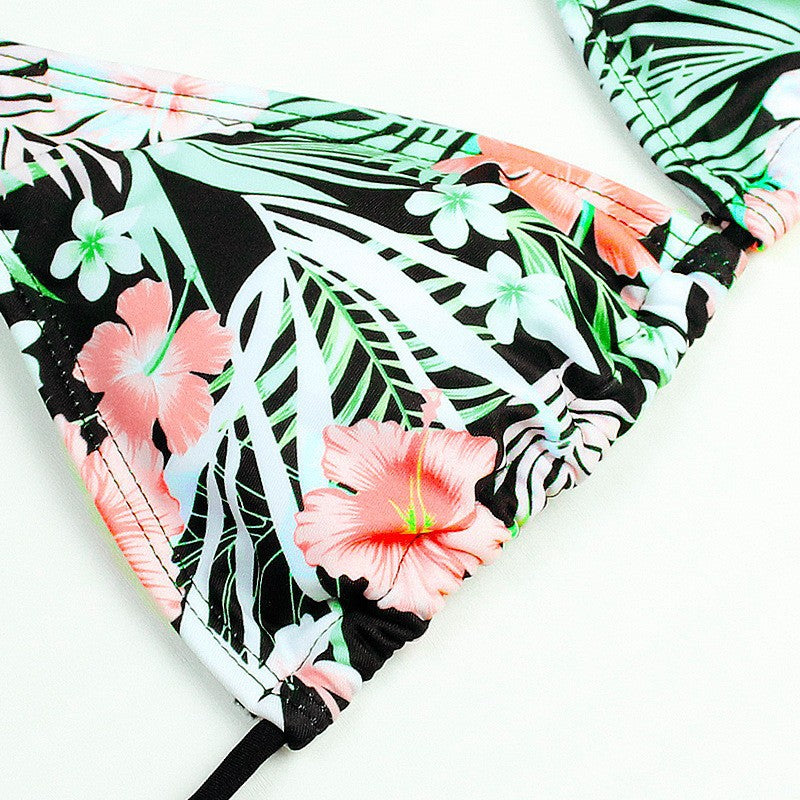 Tropical Floral Push Up Halter Bikini - Two Piece Set