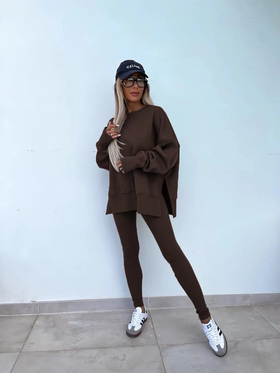 Casual Loose-Fitting Sweater Tight Pants 2 Piece Suit