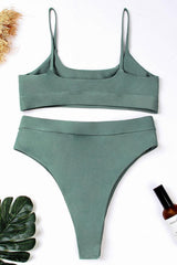 Army Green High Waist High Cut Thong Bralette Bikini