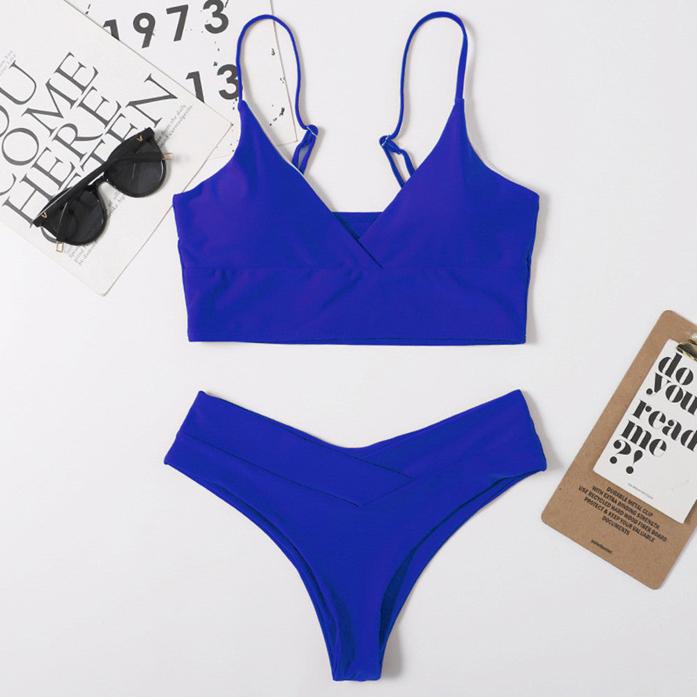 Solid Wrap Front Bralette Bikini - Two Piece Set