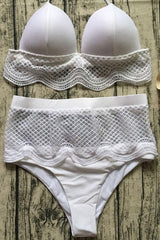 White Pretty High Waist Scalloped Lace Triangle Bikini