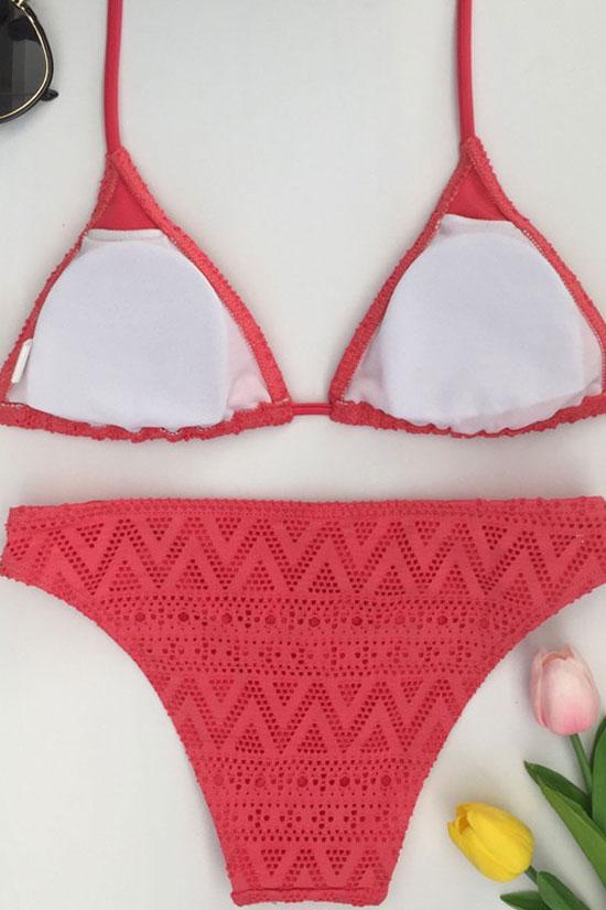 Slide Triangle Halter Lace Bikini - Two Piece Set