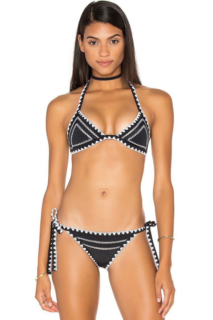 Boho Tie Side Strings Crochet Triangle Halter Bikini - Two Piece Set