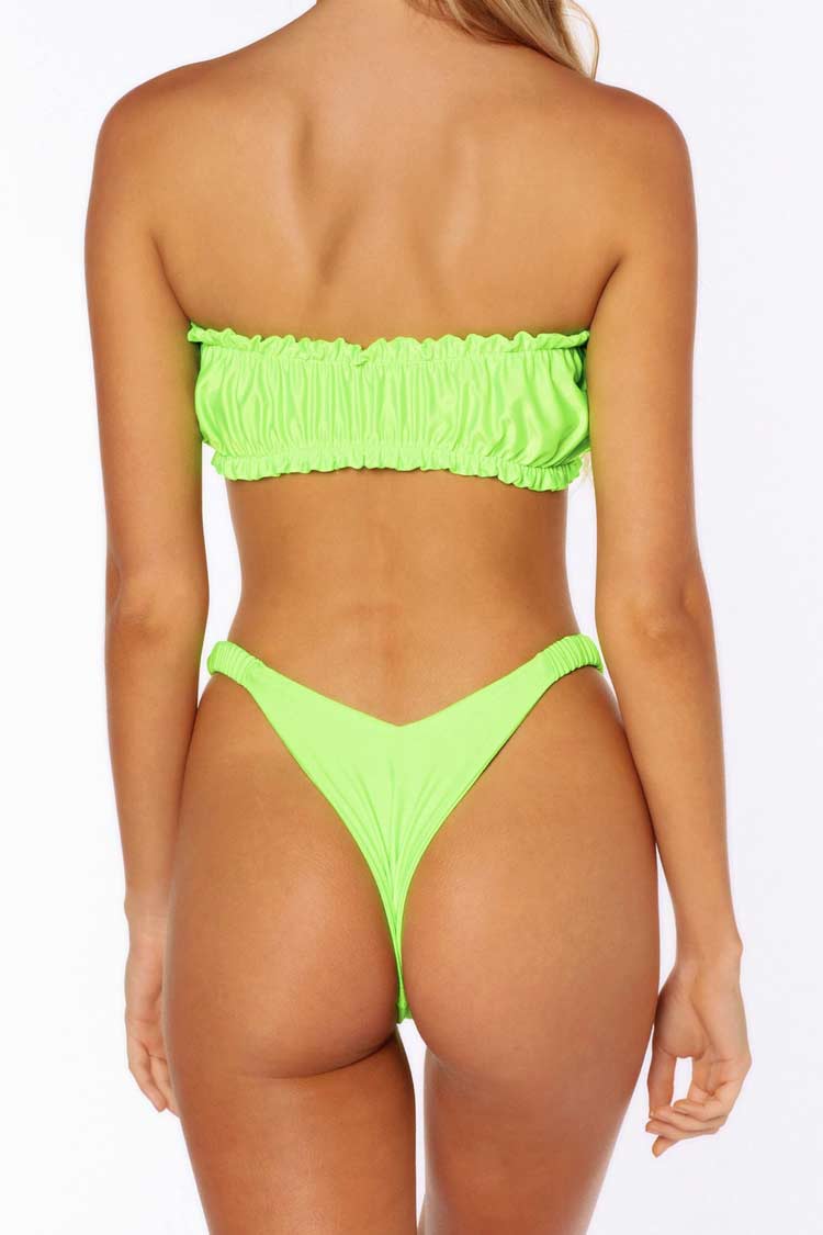 Ruched High Leg Bandeau Bikini - Two Piece Set