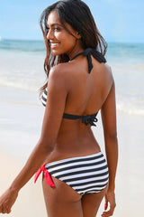 Striped Knotted Halter Nautical Bikini - Two Piece Set