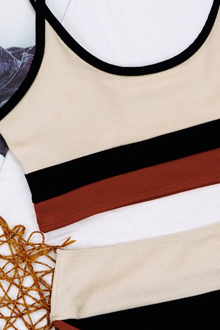 Contrast High Waist Ribbed Bralette Bikini - Two Piece Set