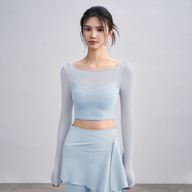 Fake two-piece mesh sports T-shirt