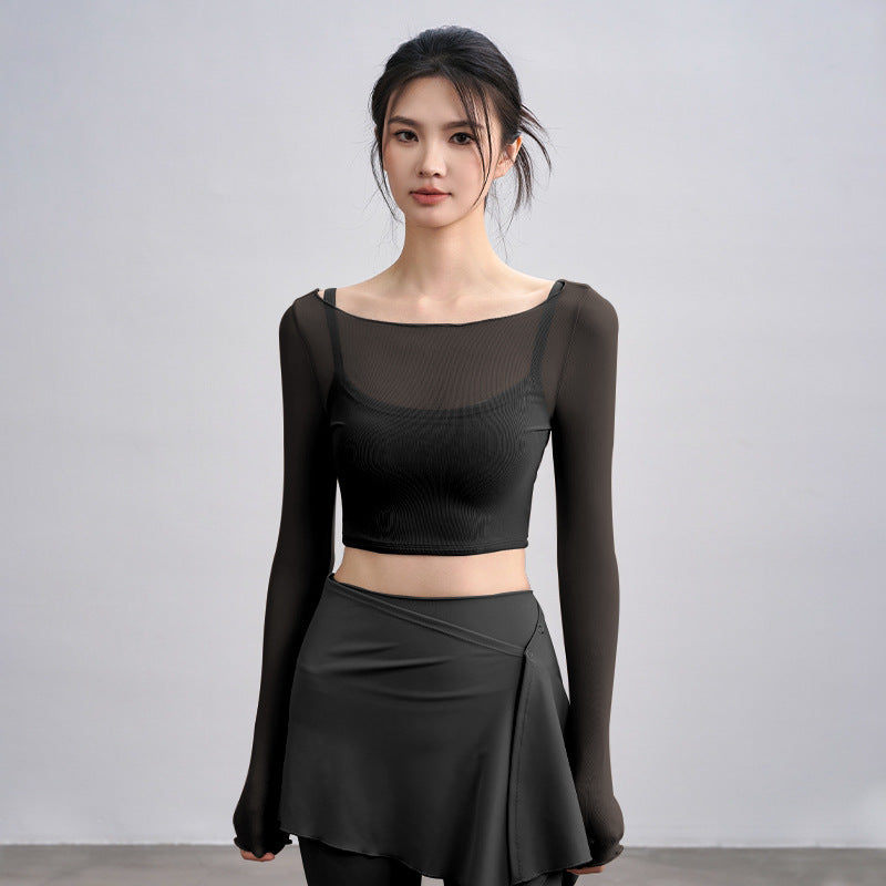 Fake two-piece mesh sports T-shirt