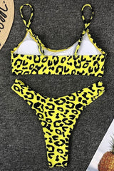 Neon Leopard Bralette High Leg Thong Bikini - Two Piece Swimsuit