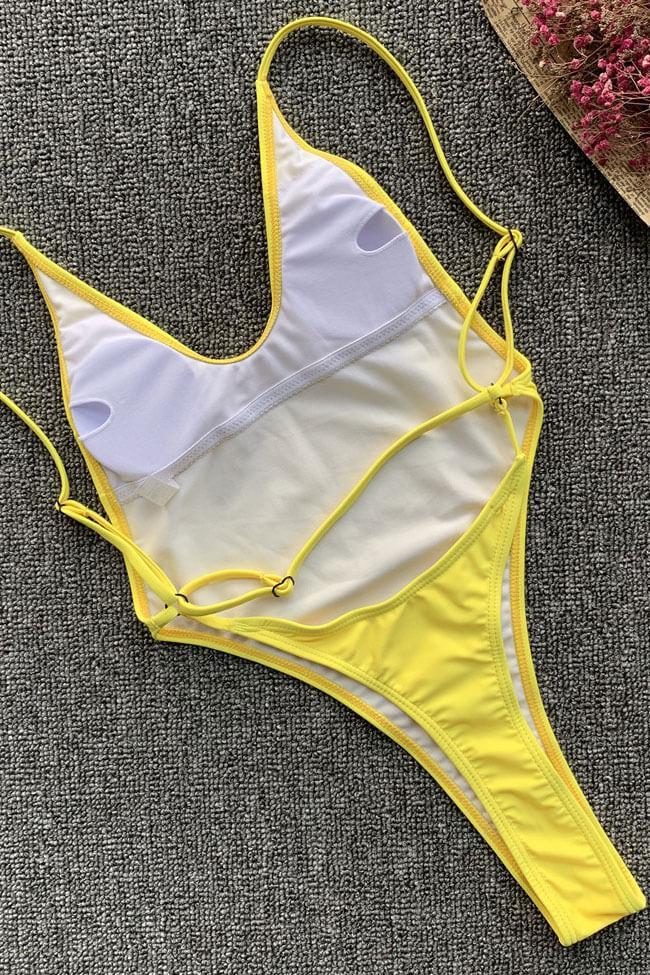 High Leg Low Back String Thong One Piece Swimsuit