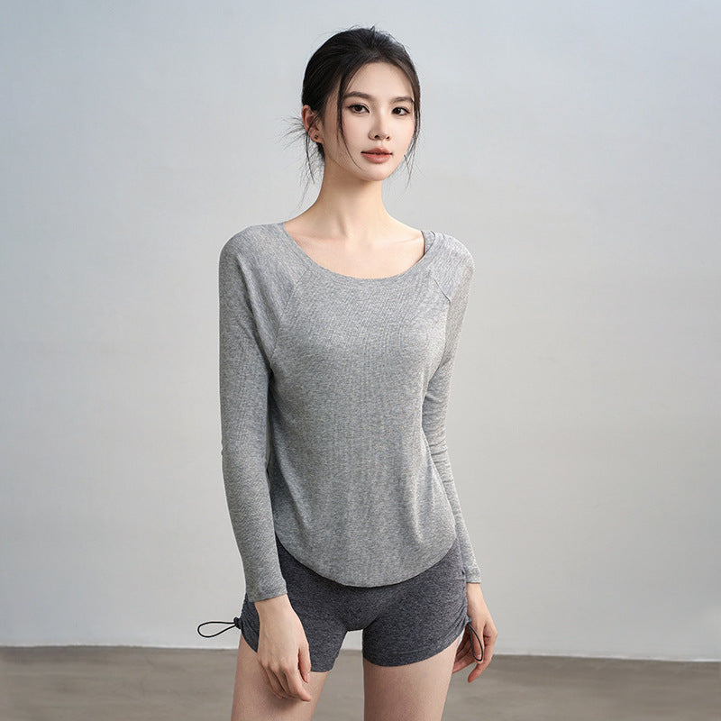 Off-the-shoulder loose yoga top