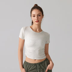 Ribbed side waist pleats slim short sleeves