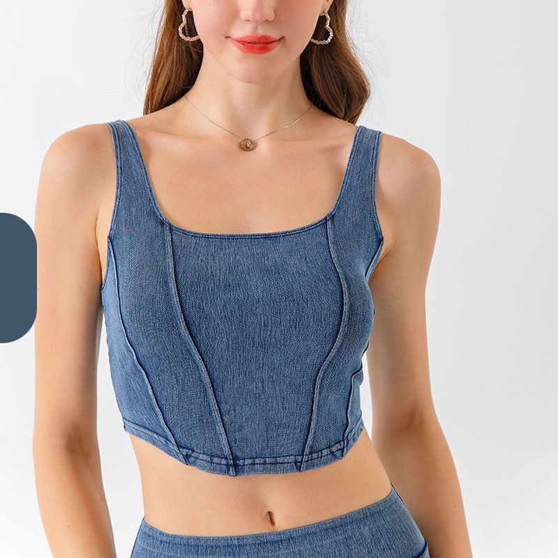 Imitation denim U-shaped stretch shows thin and quick-drying beautiful back