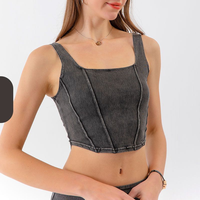 Imitation denim U-shaped stretch shows thin and quick-drying beautiful back