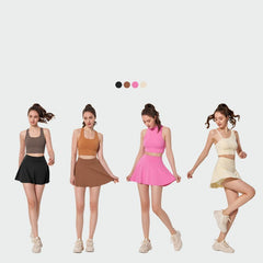 Fake two-piece anti-go-away high-waisted pleated skirt