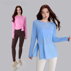 Slit yoga long-sleeved slub gauze smock