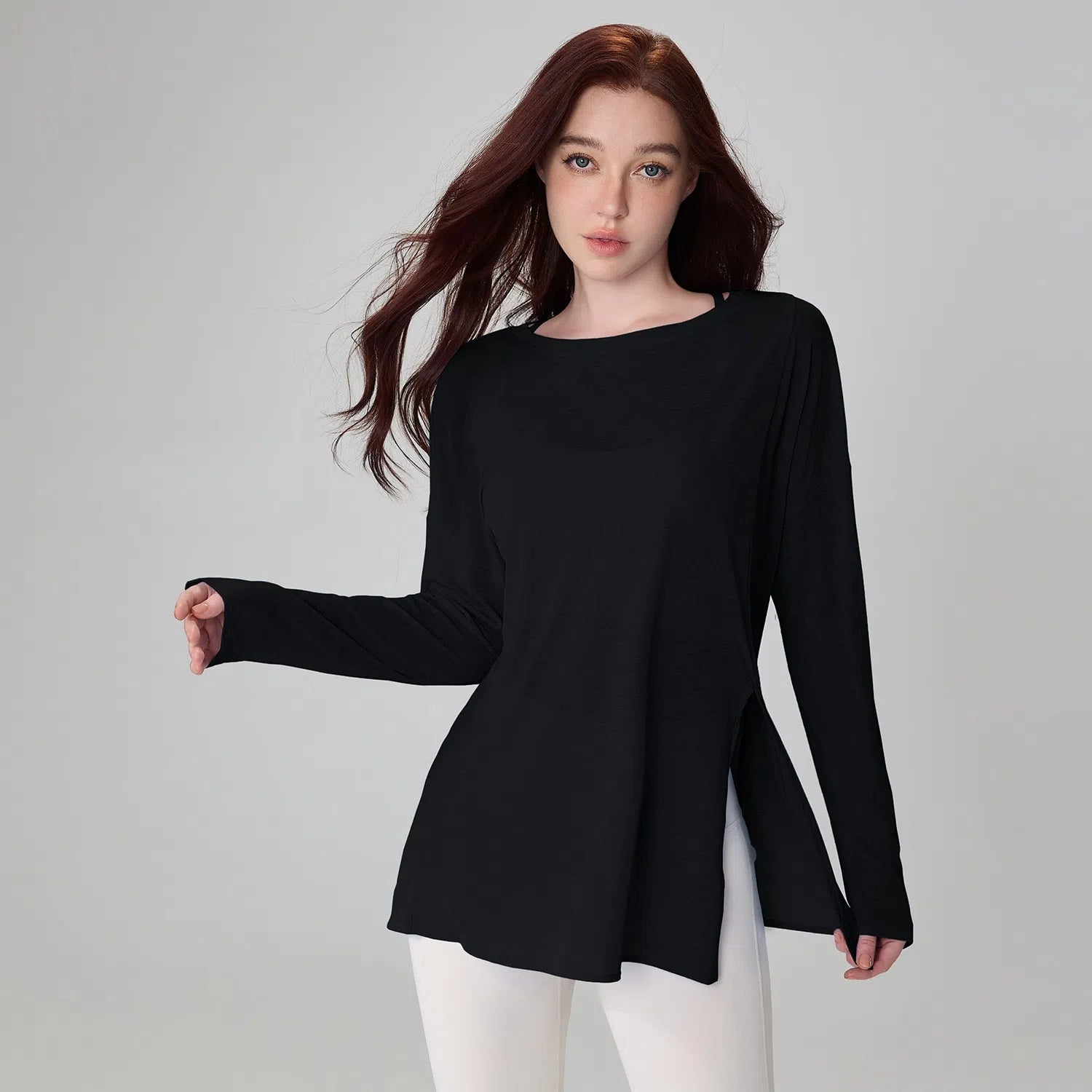 Slit yoga long-sleeved slub gauze smock