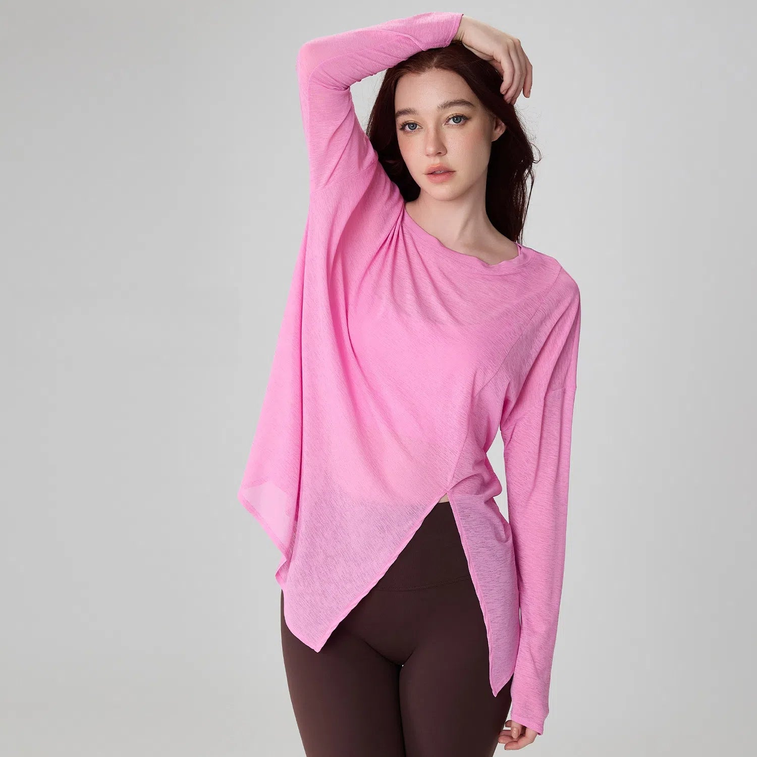 Slit yoga long-sleeved slub gauze smock