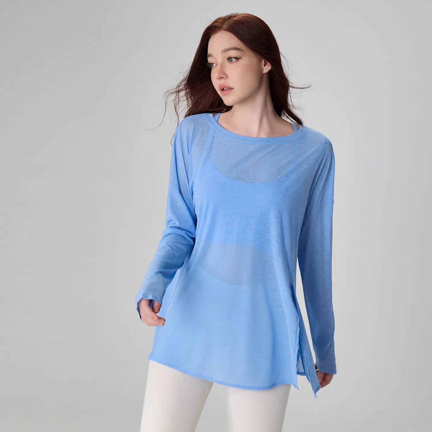 Slit yoga long-sleeved slub gauze smock