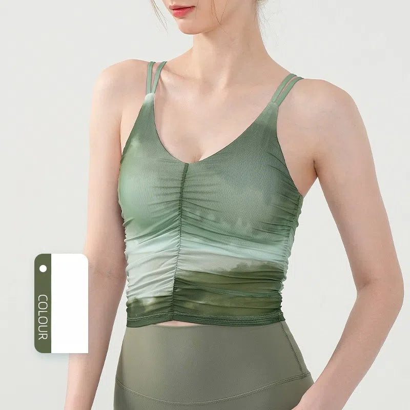 Butterfly print mesh ruffled sports bra