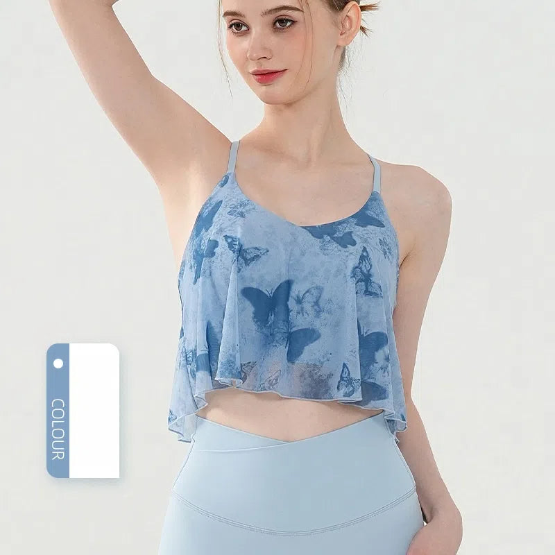 Butterfly print romantic vintage crossover beauty back bra