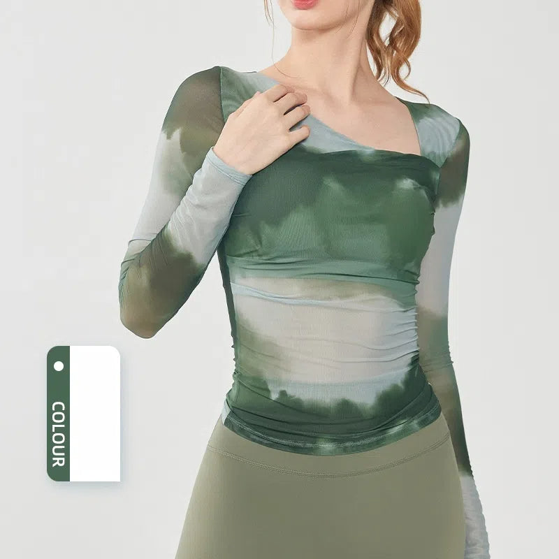 Butterfly print mesh is breathable, Quick-drying, Slim-fitting, Sporty long sleeves