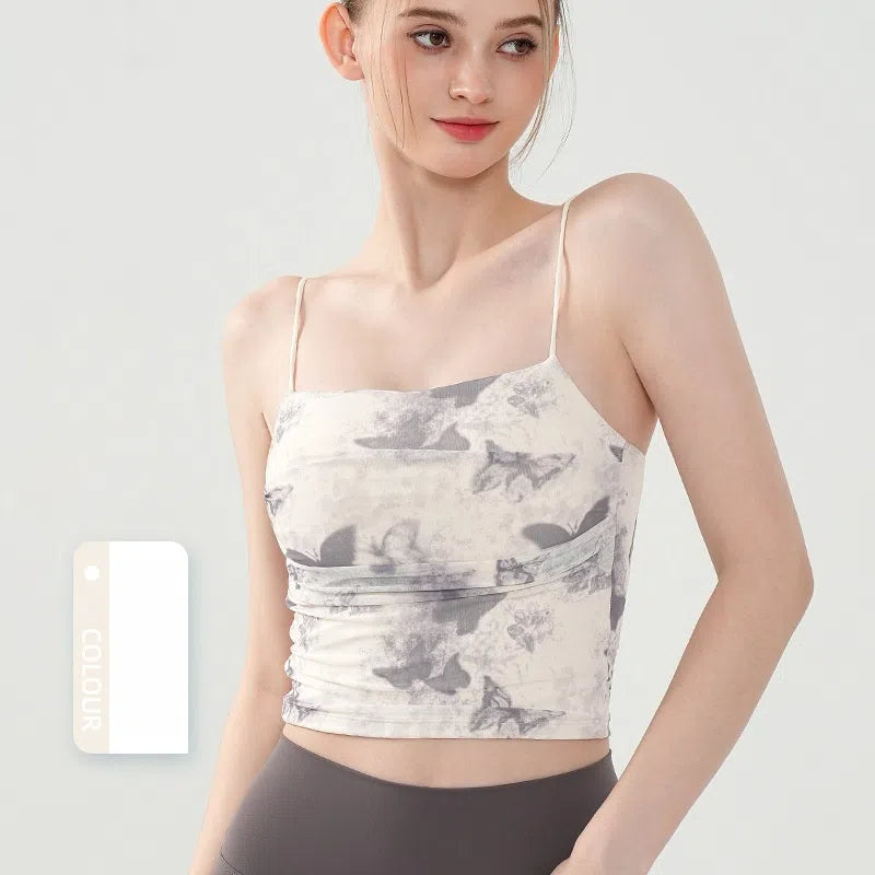 Butterfly print breathable mesh slim fit sexy camisole bra