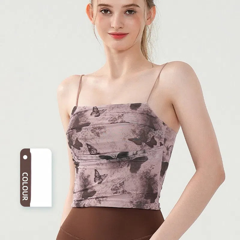 Butterfly print breathable mesh slim fit sexy camisole bra