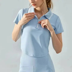 Half-zip lapels, Loose nude, Slim, Breathable, Sporty short sleeves