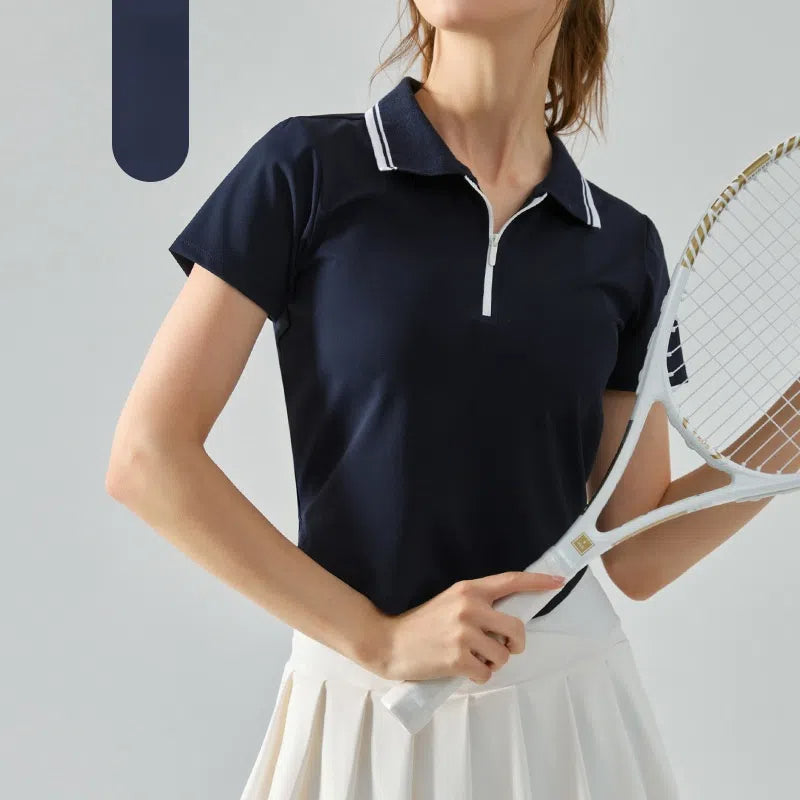 Half-zip lapels, Loose nude, Slim, Breathable, Sporty short sleeves