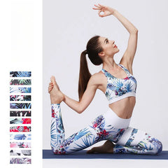 Fashion printed beautiful back bra leggings quick-drying sports fitness set
